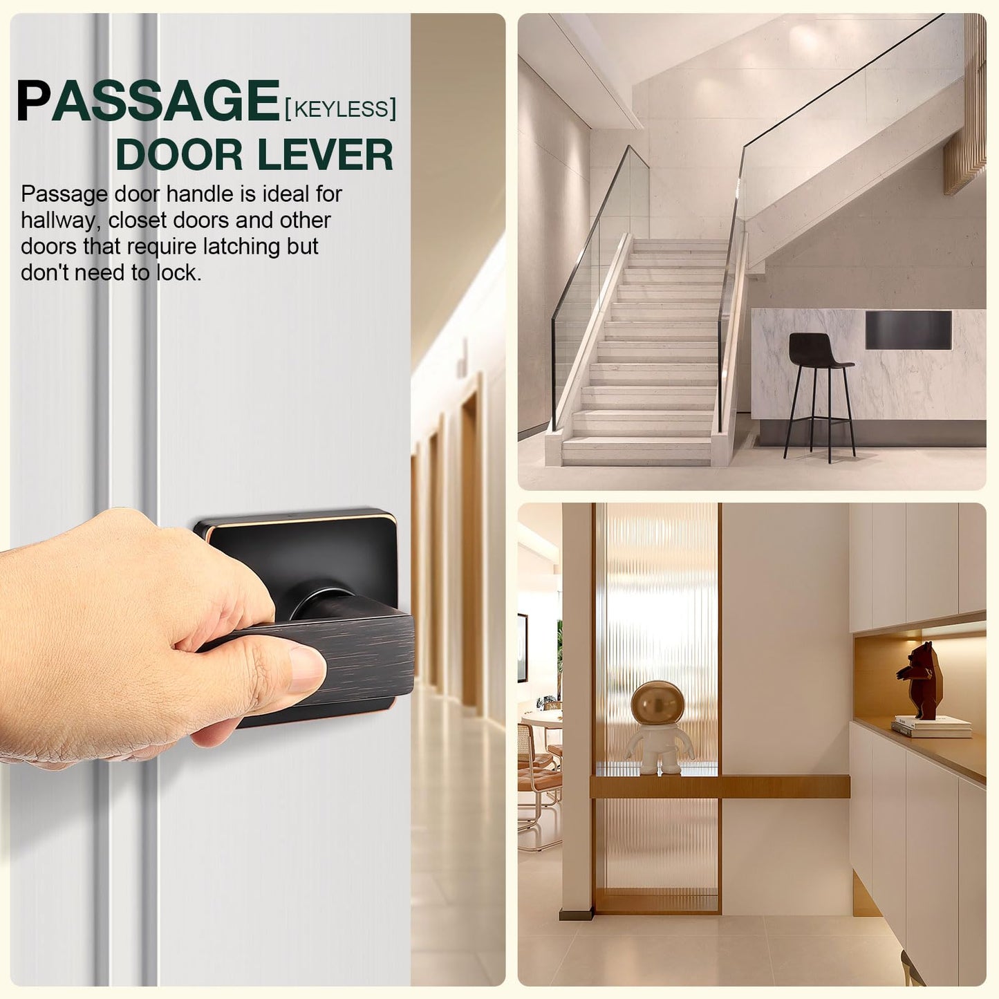 GOBEKOR 5 Pack Interior Door Handles Oil Rubbed Bronze Passage Door Lever Handles Closet Door Handles with Lock Bronze Door Handles