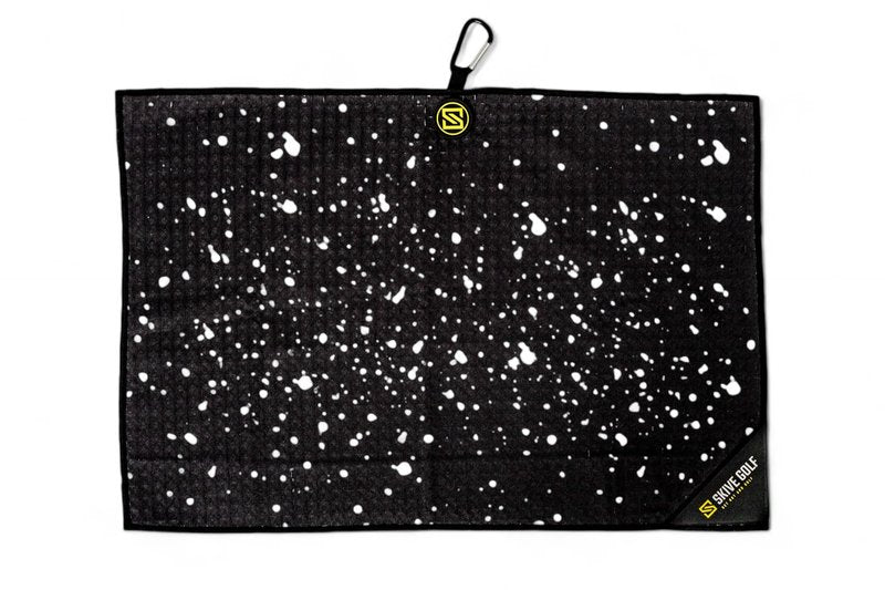 SKIVE Golf Premium Magnetic Golf Towel | Super Strong Magnet | Absorbent Microfiber Waffle Design | Built-in Silicone Brush | Golf Towels for Golf Bags (Black w/White Drip)