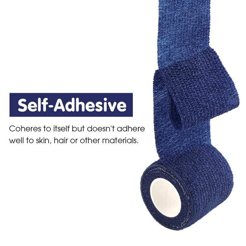 COMOmed Self Adherent Cohesive Bandage 2"x5 Yards First Aid Bandages Stretch Sport Athletic Wrap Vet Tape for Wrist Ankle Sprain and Swelling,Navy Blue(12 Rolls)