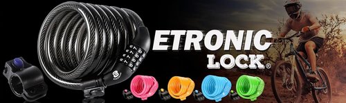Etronic Bike Lock M6 - 6 Feet Long Coiled Security Cable Lock with Resettable Combo | Mounting Bracket Included