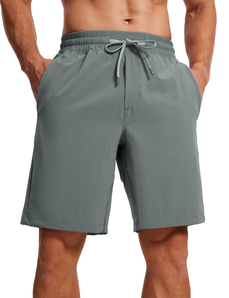 CRZ YOGA Men's Linerless Workout Shorts 9'' - Quick Dry for Running Sports Athletic Gym with Pockets Grey Sage Large