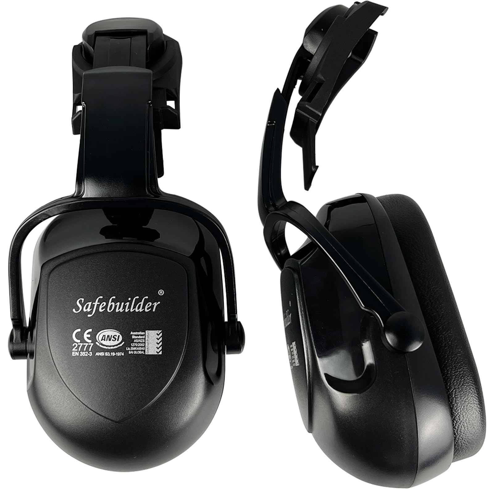 SAFEBUILDER 30dB Ear Muffs Hard Hats Type Safety Earmuffs For Safety Helmet Noise Cancelling Earmuffs Noise Reduction (Helmet Type Black 07E Ear Muffs)