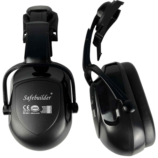 SAFEBUILDER 30dB Ear Muffs Hard Hats Type Safety Earmuffs For Safety Helmet Noise Cancelling Earmuffs Noise Reduction (Helmet Type Black 07E Ear Muffs)