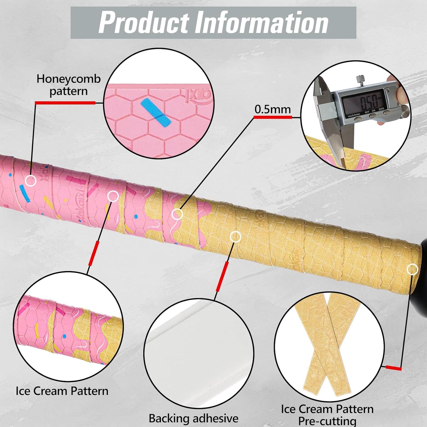 Skiennix Ice Cream Drip Baseball Bat Grip Tapes - Non-Slip, Sweat-Absorbent Wrap | 2/4 Pack, 0.5mm/1.1mm/1.75mm