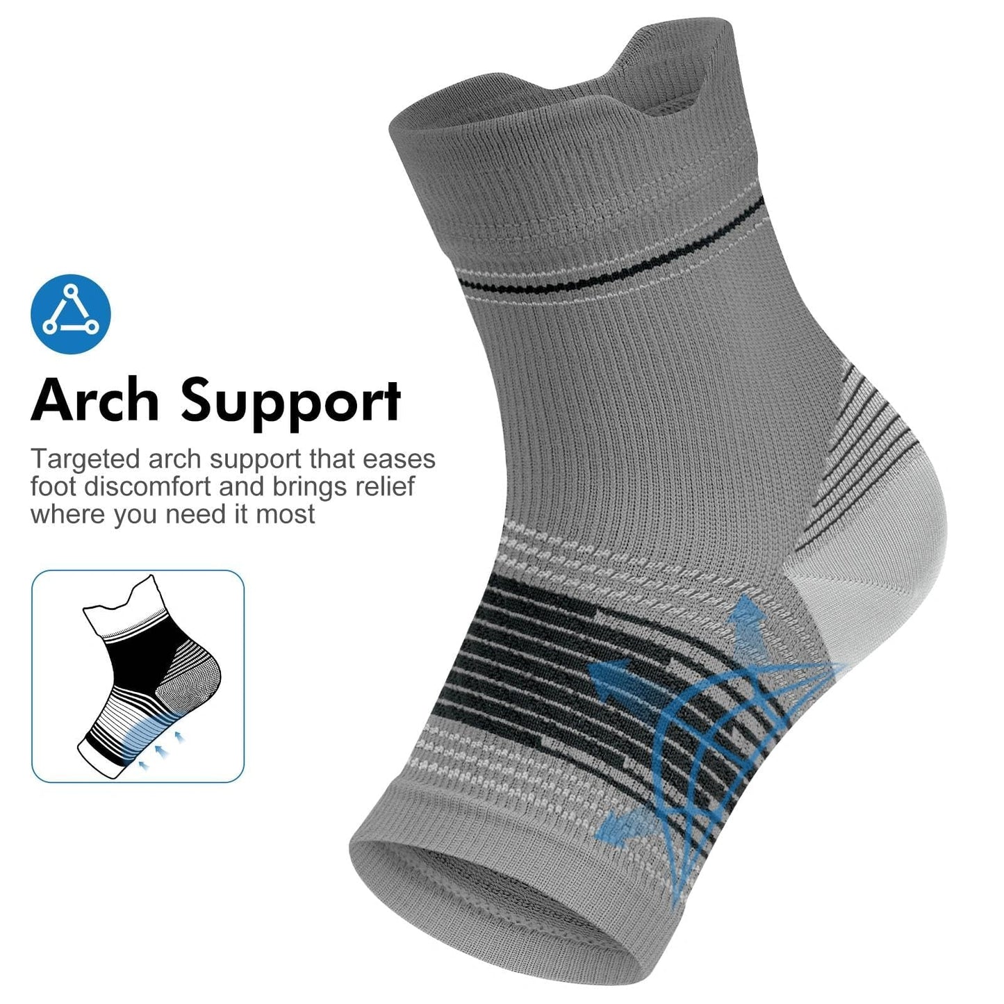6 Pairs Plantar Fasciitis Socks for Men & Women, Ankle Brace Compression Socks with Arch Support for Achilles Tendonitis, Heel Pain, Swelling & Arthritis Relief, Black, Gray, White, Large