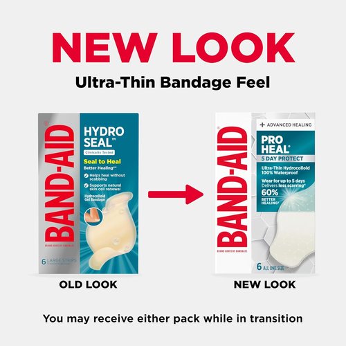 BAND-AID Pro Heal Hydrocolloid Bandages - 100% Waterproof, Ultra-Thin, Large Size, 6 ct | Advanced Healing