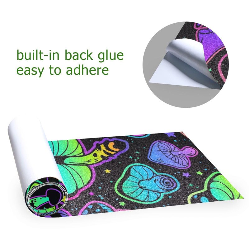 SDMKA Psychedelic Mushrooms Skateboard Grip Tape 10" x 40" Bubble Free Waterproof Skateboard Grip Tape Sheet Non Slip Griptape for Skateboard Longboard
