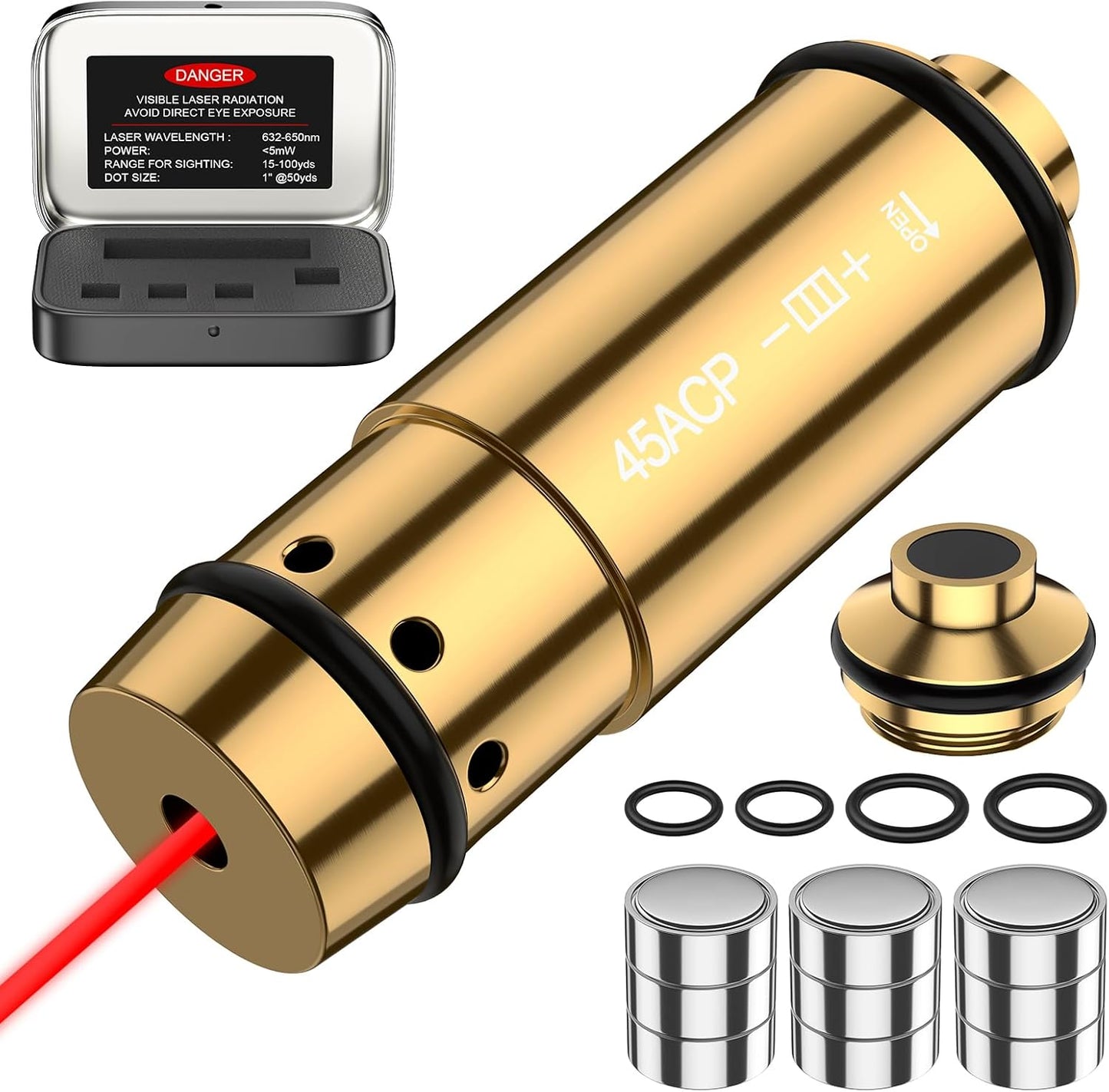 45ACP Laser Training Cartridge - Dry Fire System with Rubber Snap Cap & Batteries for Shooting Practice