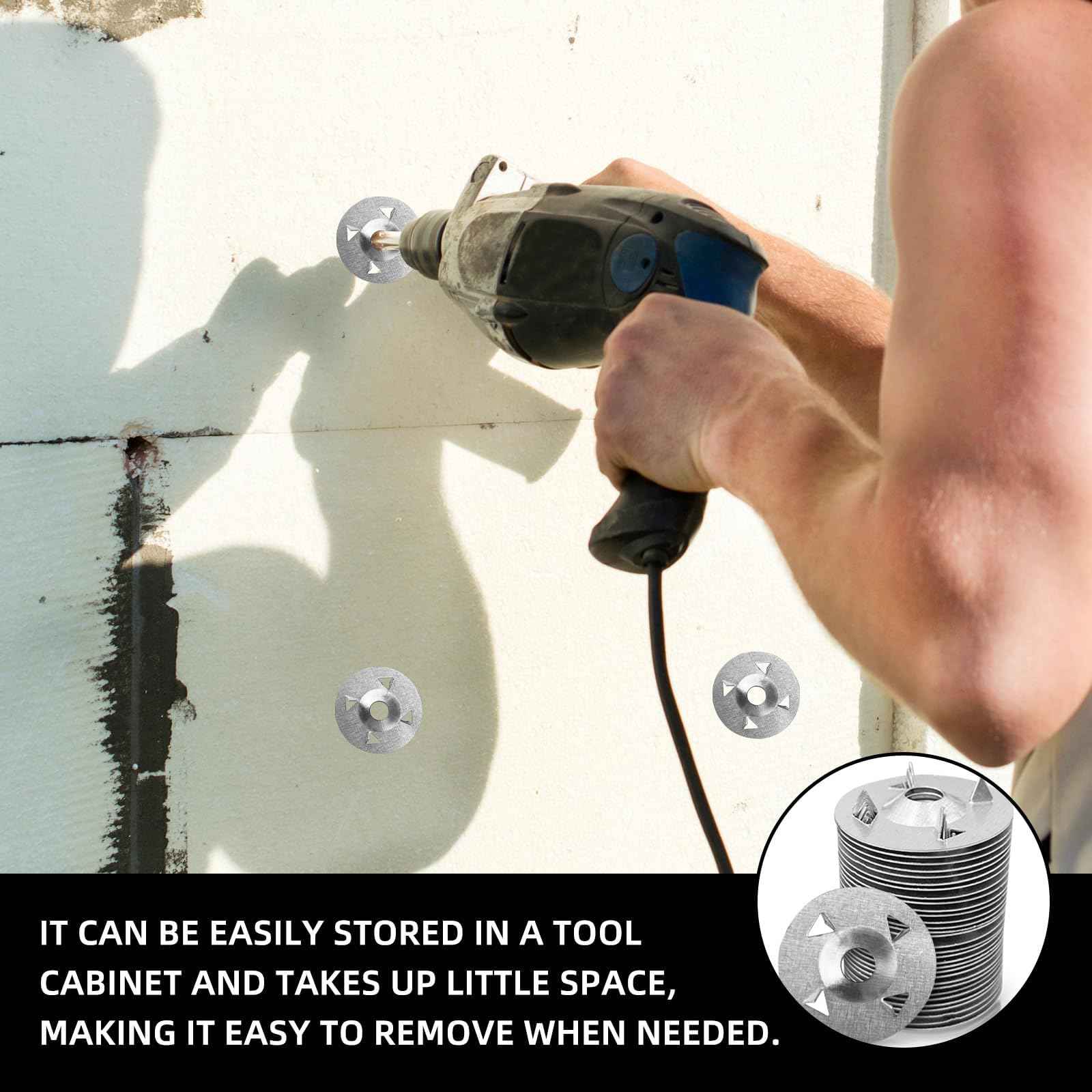 500Pcs Fasteners Washers for Foam Board Panels, 1-1/8 Inch Metal Washers for Insulation Fixing Hardware with Cut Resistant Gloves