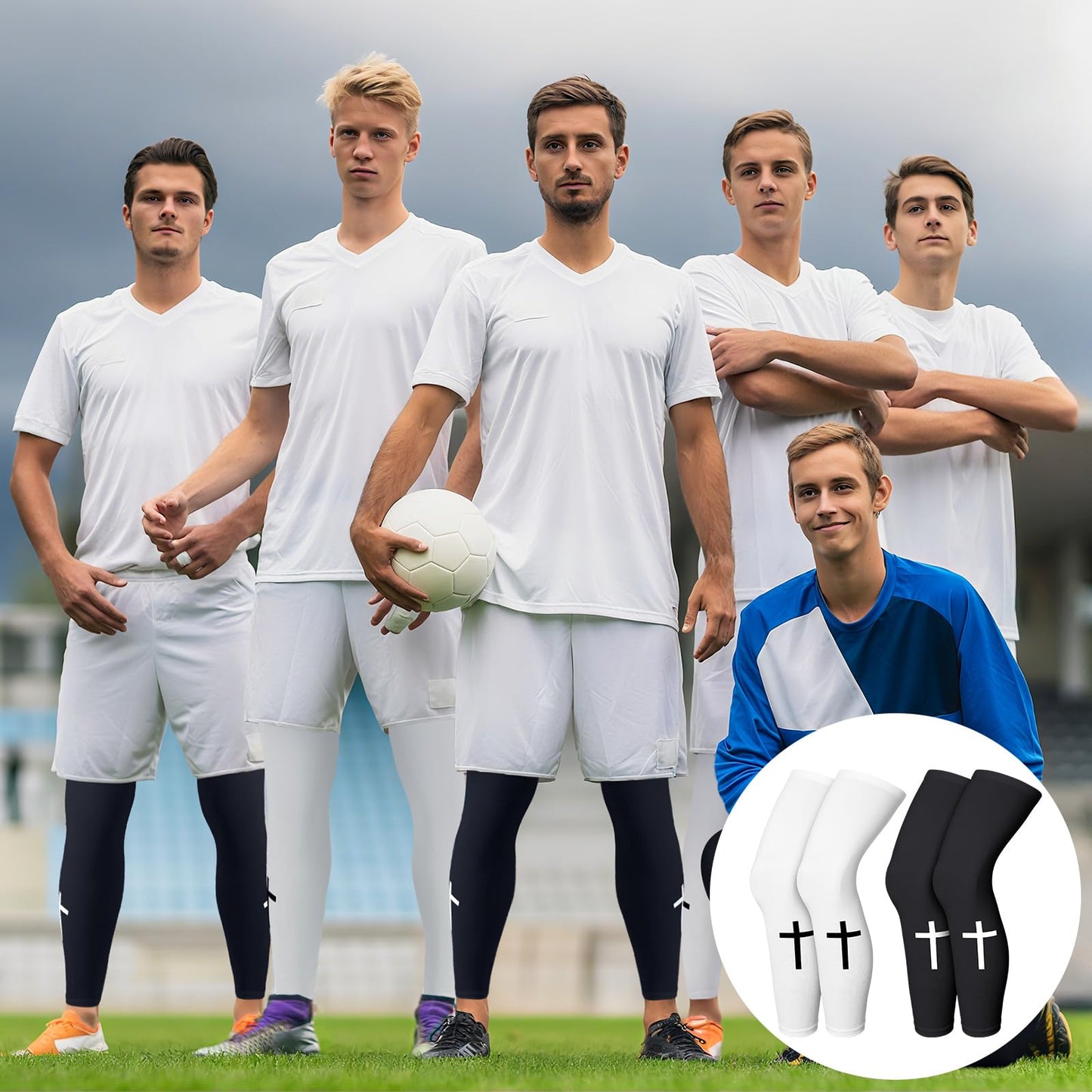 Skylety 2 Pairs Faith Cross Compression Leg Sleeve Religious Jesus Full Length Leg Sleeves for Footall Basketball Cycling(Medium)