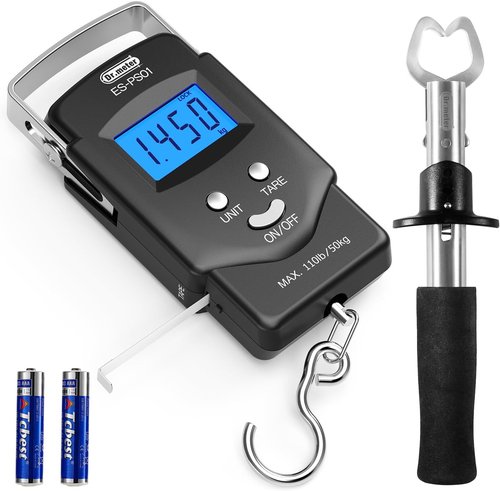 Dr.meter Fish Scale with Lip Gripper - 110lb Digital Weight Scale & Measuring Tape | Stainless Steel Fishing Tool