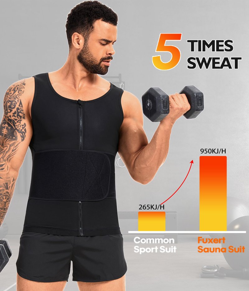 Sauna Vest for Men Waist Trainer Sauna Shirt for Men Zipper Sweat Belt Tank Top for Belly Fat(BG 4XL/5XL)