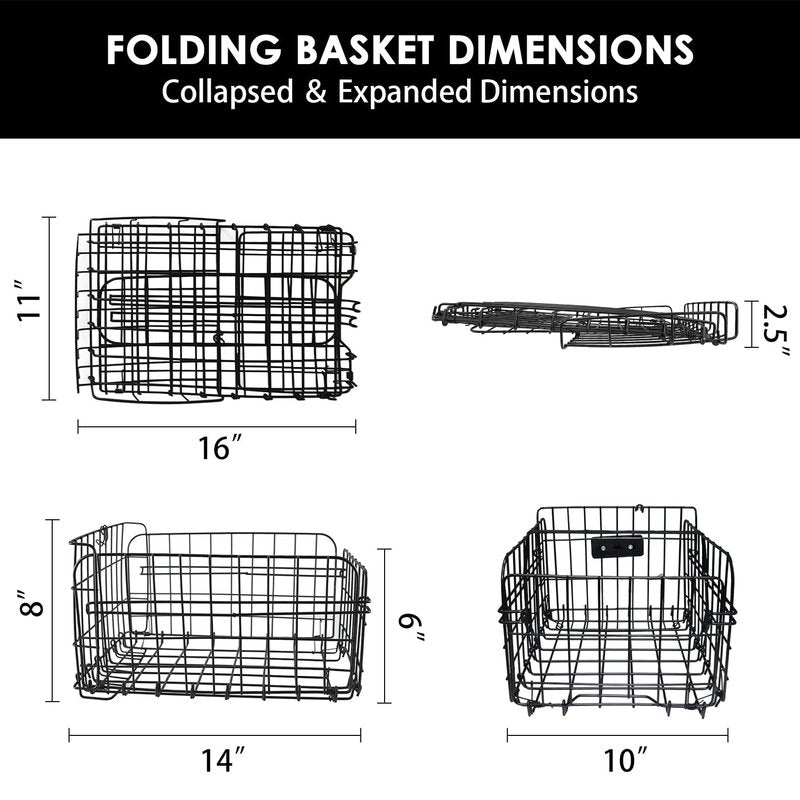 Rear Bike Basket,Bike Rack Basket,Folding Rear Bike Basket, Quickly Detachable Metal Bicycle Rack Cargo Basket with Strap & Reflective Tail Light for Most Mounted Bike Racks