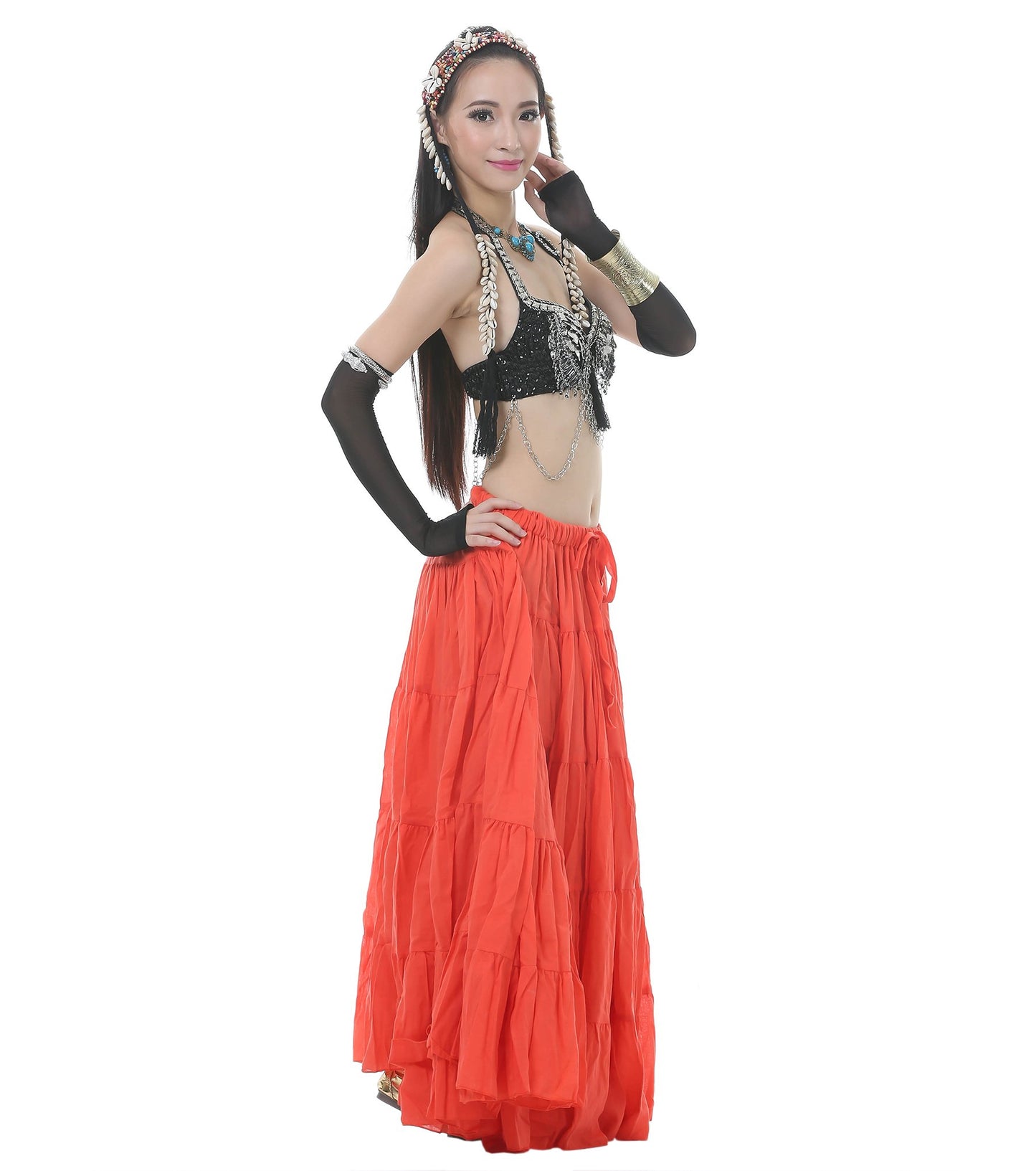 Astage Woman Belly Dance Full Circle Maxi Trible Skirts Linen Bohe Dress Orange