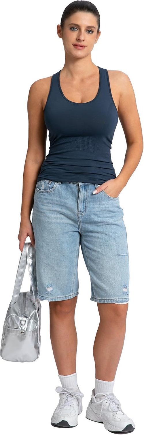 MathCat Racerback Tank Tops for Women - Seamless Padded Yoga & Running Camisole with Built-In Bra
