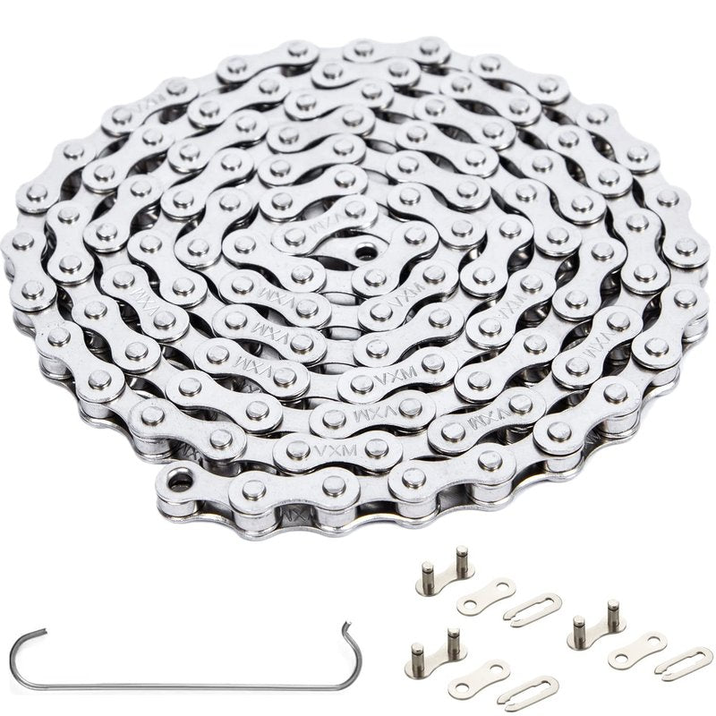 YBEKI 1-Speed Bike Chain 1/2" x 1/8" 114L – Military-Grade Silver Plated Chain with 3 QuickLinks | 11,000 PSI Tensile Strength & US Winter-Proof | Shimano/SRAM Compatible | Tool-Free 90-Second Install