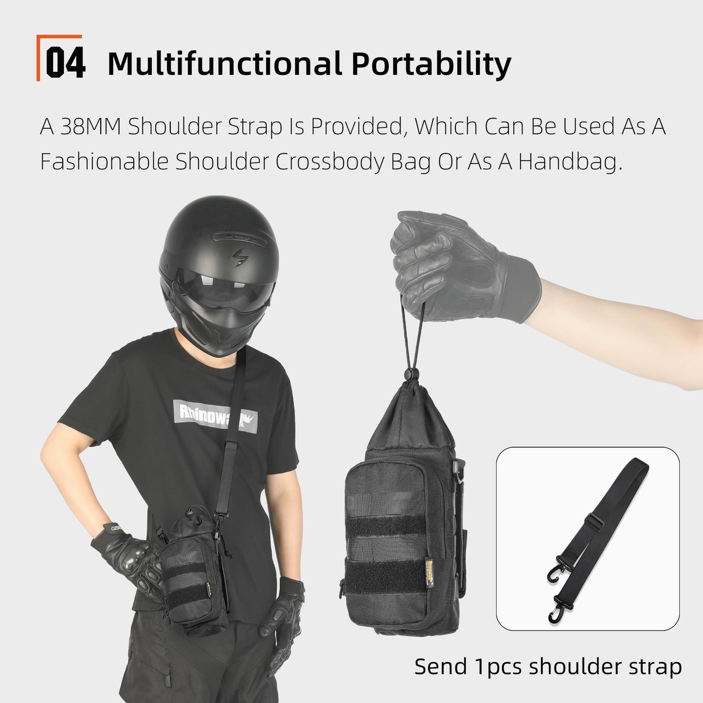 Rhinowalk Motorcycle Water Bottle Holder Bag Tactical Pouch with Drawstring Molle Insulated Bottle Bag to Keep Warm Cool