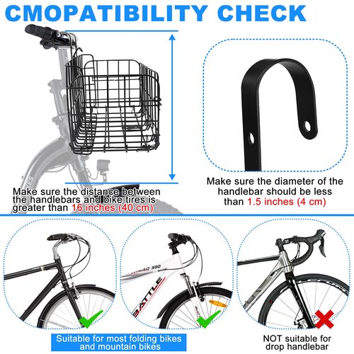 Bike Basket Front, Folding Bicycle Basket with Removable Liner Bag, Large Quick Release Design Bicycle Frame Basket Removable Front Bag/Rear Hanging Cargo Rack, Carrying Pets, Fruit & Grocery