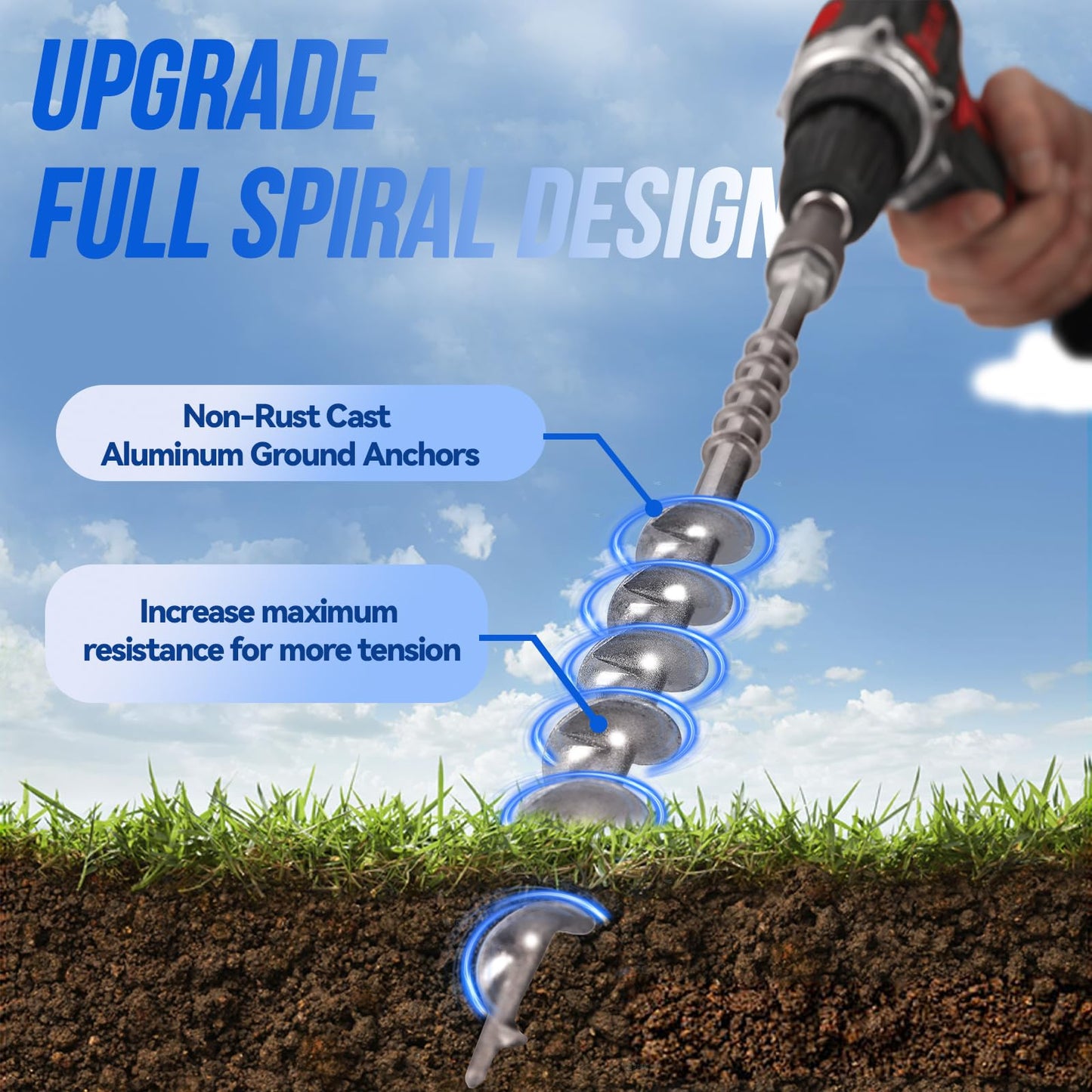 Keltrion 12 Pcs 14" Ground Anchors Screw in Spikes Non-Rust Cast Aluminum Detachable Tent Stakes for Camping Tents, Garden, Sand, Trampoline, Swing Sets and Sheds