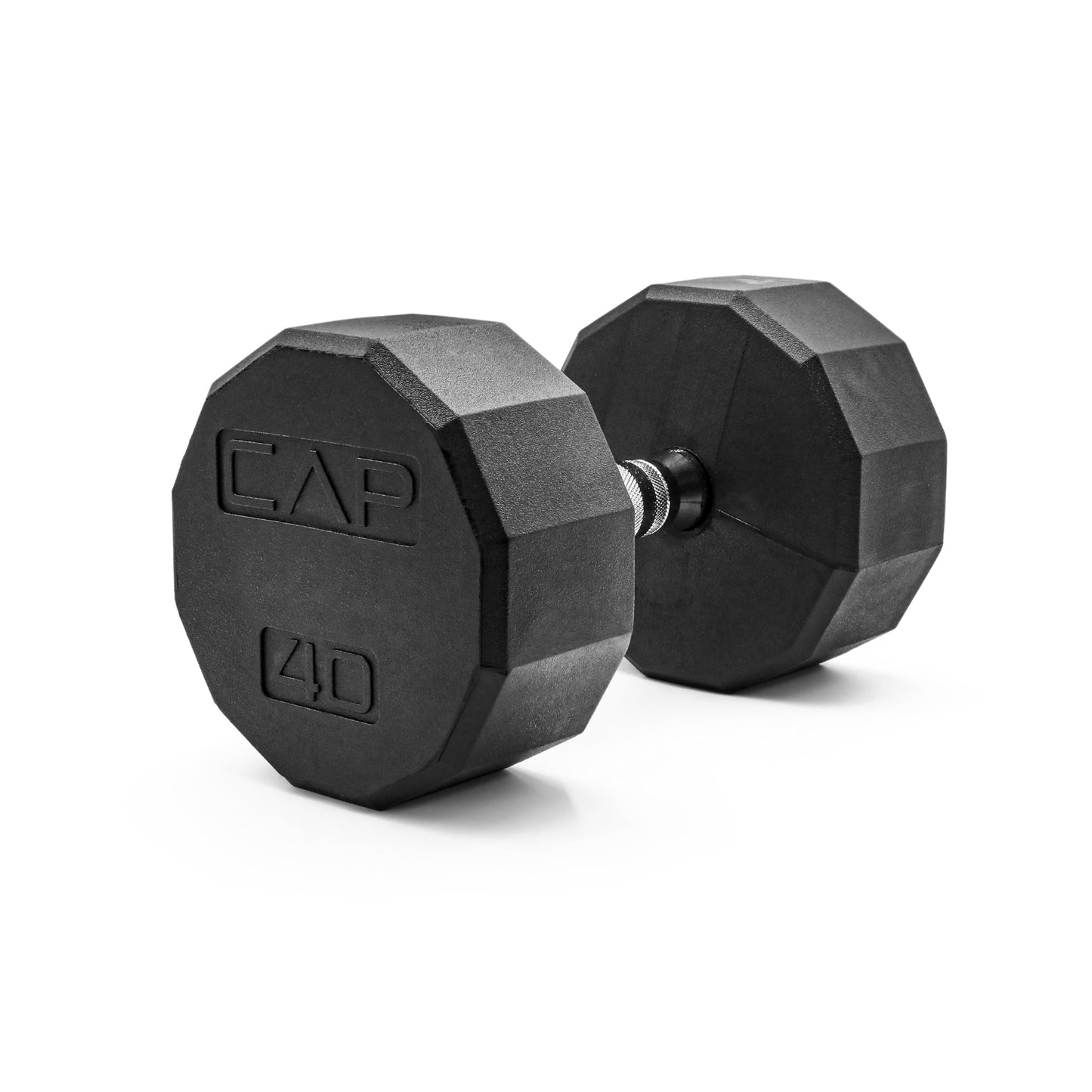 CAP 40 LB 12-Sided Rubber Coated Dumbbell Weight, Rubber Free Weights for Home Gym Strength Training, Chrome Handle, Single