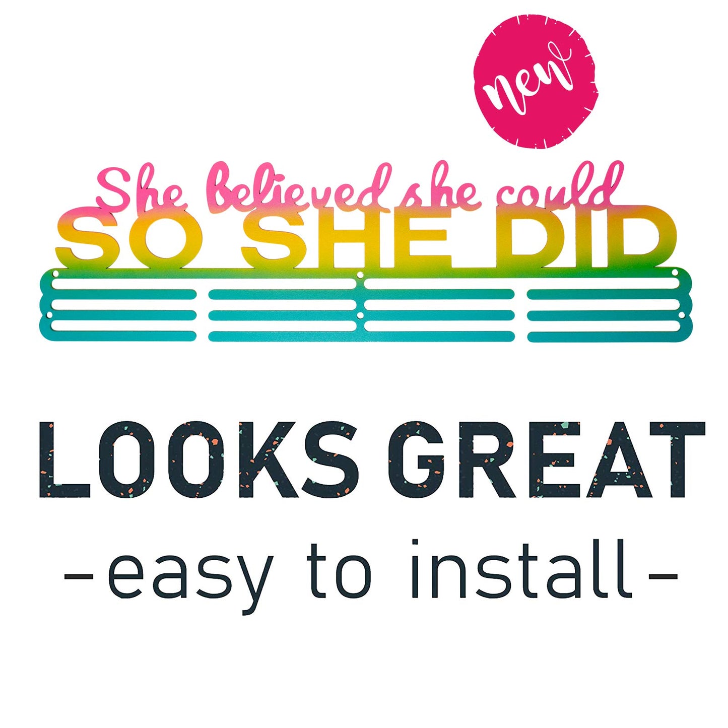 Miayork Medal Holder Display Hanger Rack She Believed she Could SO SHE DID Medal Hanger Display -Wall Mount Easy to Install Runner Medal Hanger Display