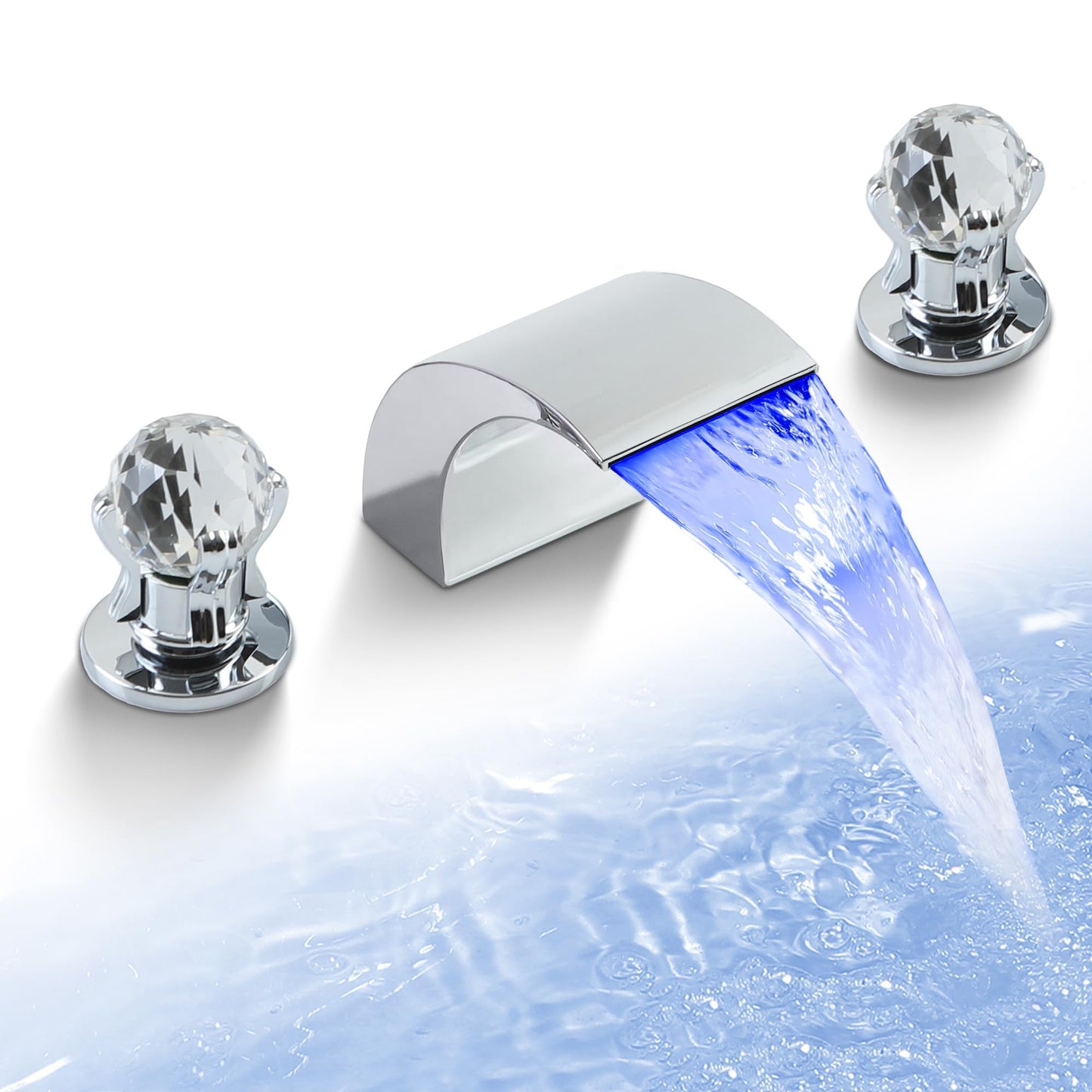 DOLGABA LED Bathroom Faucet 3 Hole Chrome Waterfall Bathroom Sink Faucet with Light, 8 Inch Widespread Modern Vanity Tap with 2 Crystal Handles and Water Supply Hoses