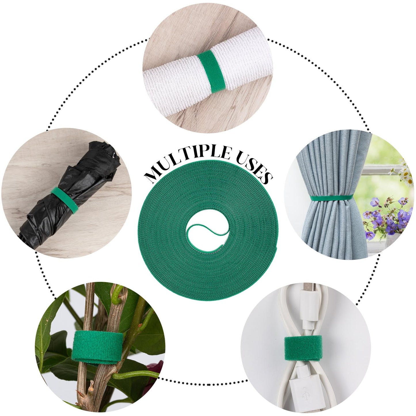 GCTWFYK 4 Roll Plant Ties Garden Tape, 131 Ft Green Plant Ties for Climbing Plants, 1/2‘’ Twist Ties for Plants, Reusable Nylon Plant Support Gardening Tape for Growing,Home,Office