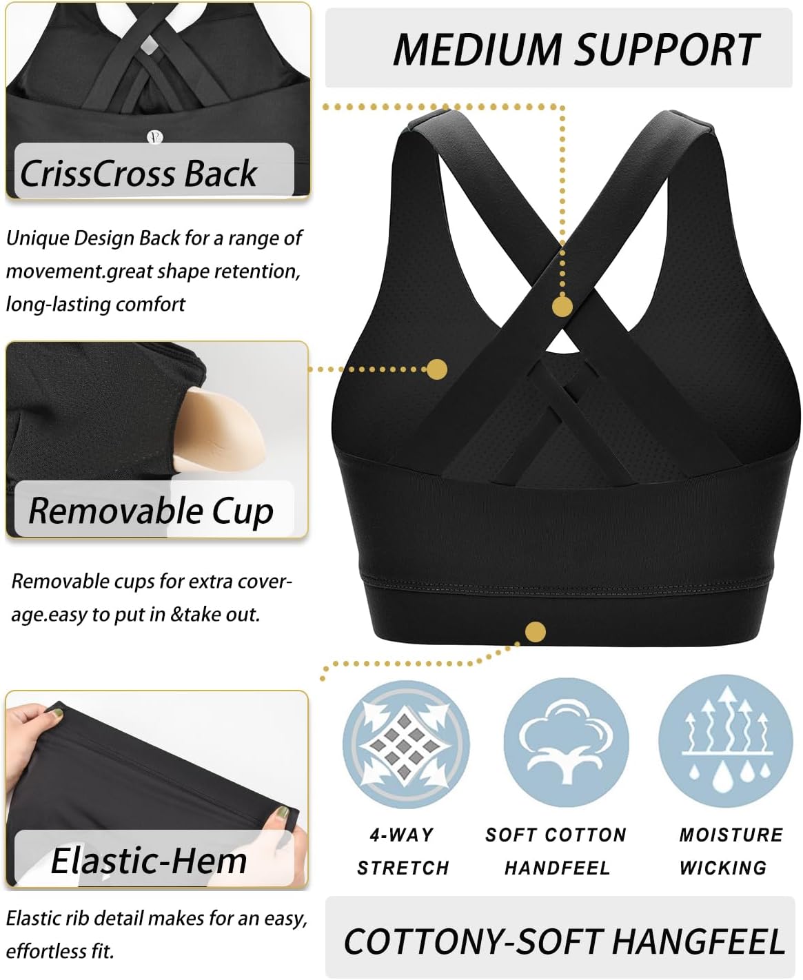 RUNNING GIRL Sports Bras for Women - Padded Criss-Cross Back Design with Removable Cups for Medium Support