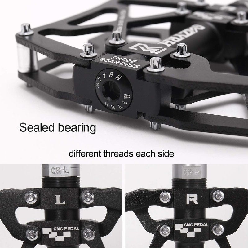 MZYRH Mountain Bike Pedals, Ultra Strong Colorful CNC Machined 9/16" Cycling Sealed 3 Bearing Pedals(Black 3 Bearings)
