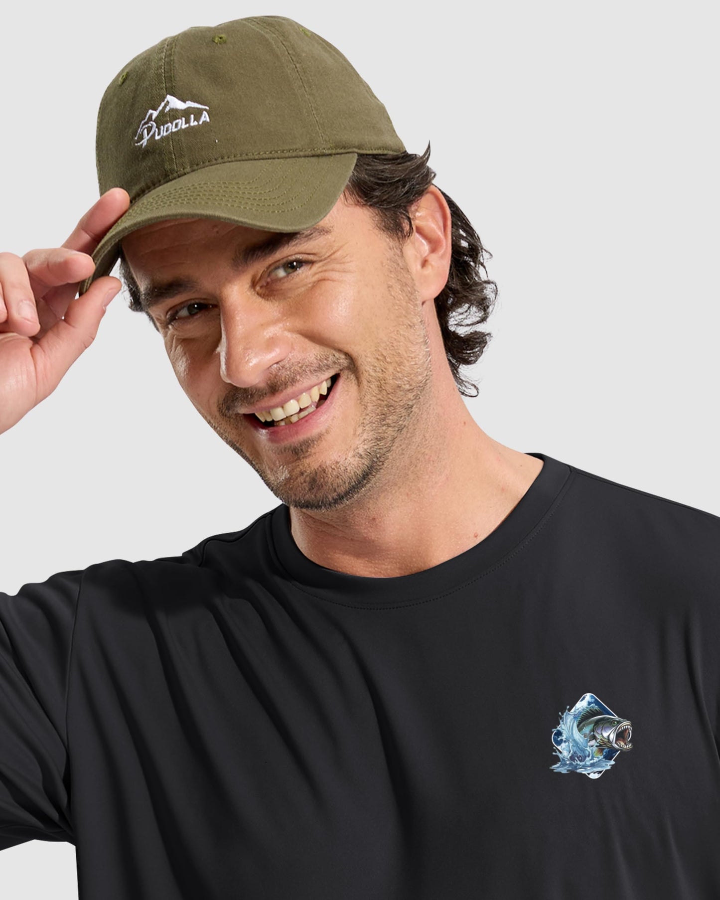 Pudolla Men's Fishing Swim Shirts Short Sleeve Sun Protection UV UPF 50+ SPF T-Shirt(Black_Background_Fish XL)