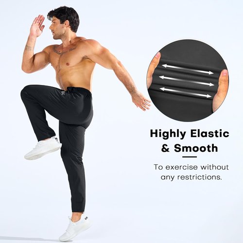 BROKIG Men's LightArmor Workout Sweatpants - UPF 50+ Stretch Athletic Joggers with Zip Pocket