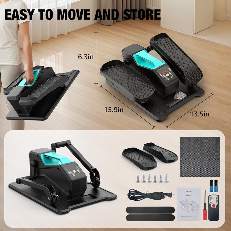 Under Desk Elliptical, Electric Leg Exerciser While Sitting for Seniors Adults, Portable Quiet Elliptical Exercise Machine, Seated Pedal Exerciser with Remote Control, 12 Adjustable Speeds, Blue