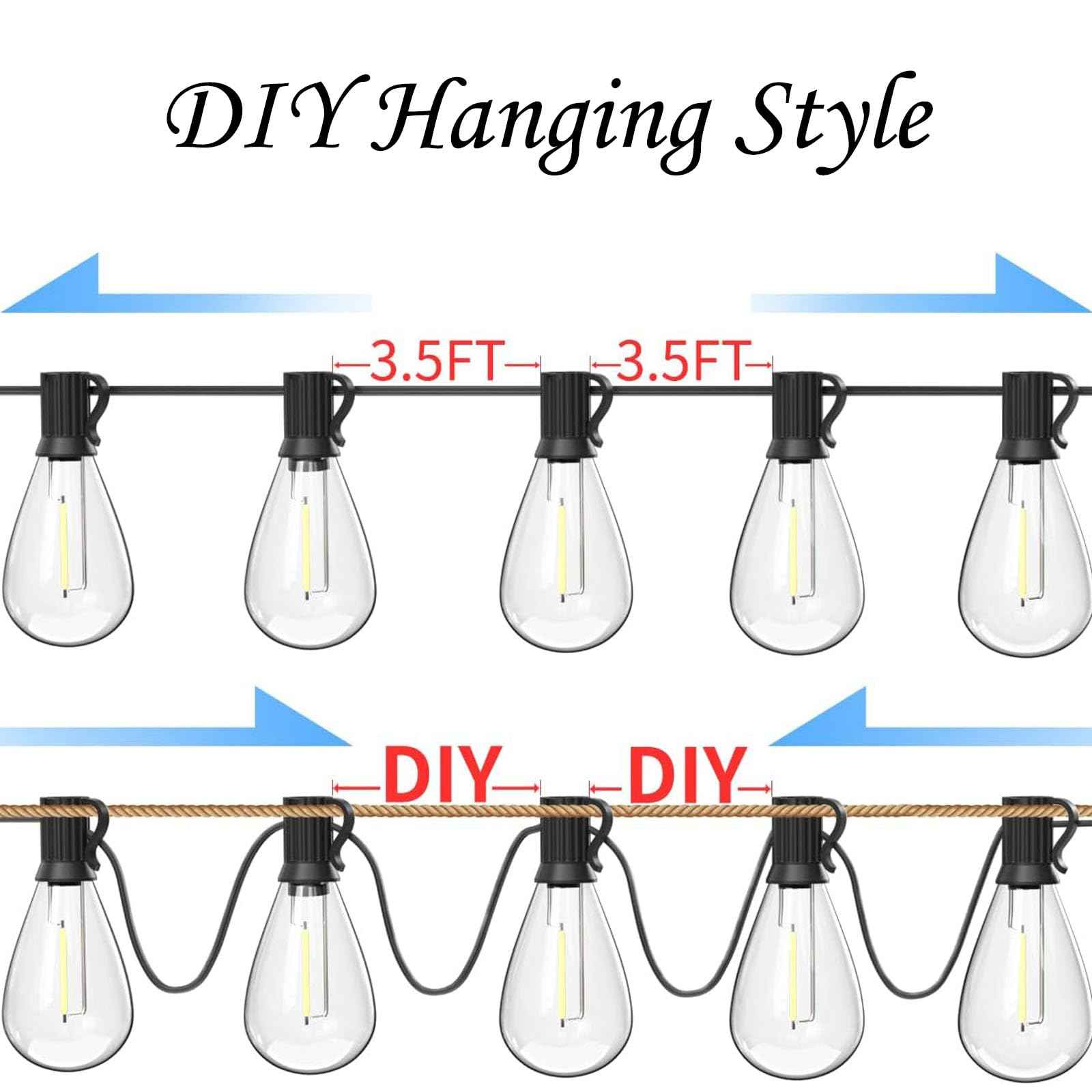 REEMEER 60FT Outdoor String Lights S11 LED Patio with 17 Plastic Bulbs(1 Spare),Waterproof Connectable Hanging Lights for Backyard Porch Balcony Party Decor