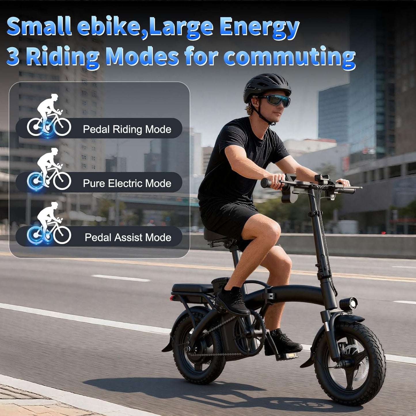 Peak Folding Electric Bike - 1200W/1000W, 25 MPH, 48V 10Ah, 45 Miles Range, 14" Tire Full Suspension
