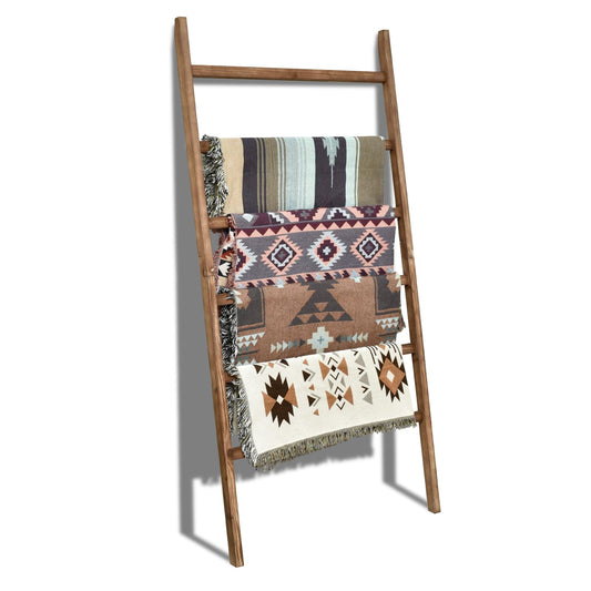 FUIN Extra Wide 6.4ft Wooden Blanket Ladder Living Room Decorative Wal Leaning Farmhouse Quilt Display Holder Rustic Wood Towel Rack for Bathroom, Brown, 38 inch Wide