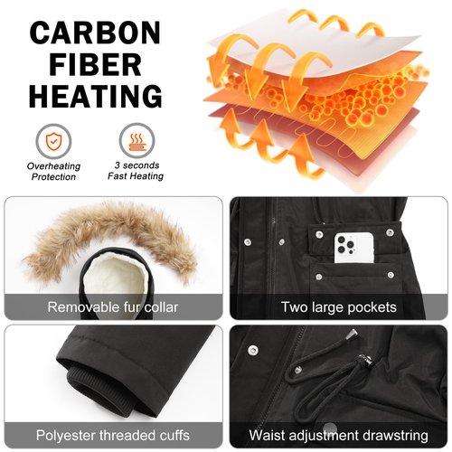 HEEKPEK Women's Heated Jacket with 6-Zone Heating | 12V Fast Charge & 18400mAh Large Capacity Battery