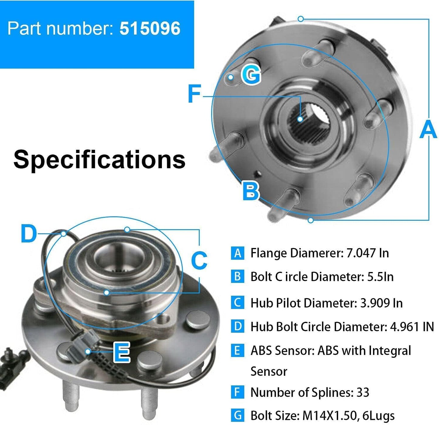 WEIZE 4WD Front Wheel Bearing & Hub Assembly - Fits Chevy GMC Silverado, Tahoe, Cadillac Escalade, 2pc