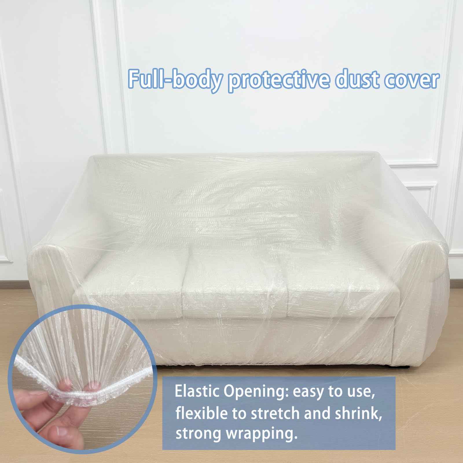 15 Pcs Disposable Furniture Dust Covers with Elastic, Plastic Dust Cover for Sofa Chair Dining Table TV Stand, Extra Large Clear Couch Bed Protector Covers for Moving and Storage, 3 Sizes (3XL 6L 6M)