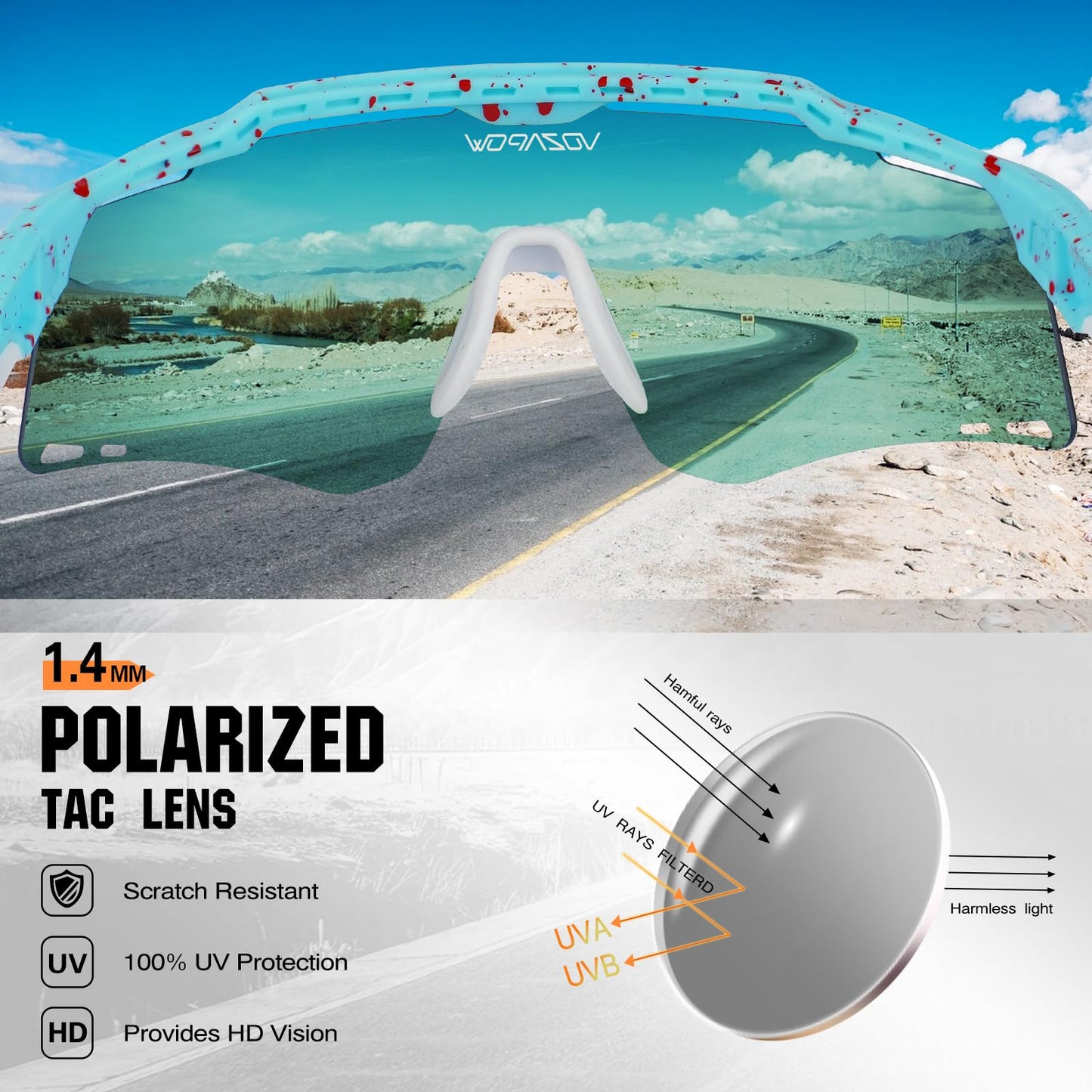 VOZAPOW Sports Sunglasses for Men Women, Polarized Cycling Glasses Baseball Sunglasses UV Protection for Running MTB Softball