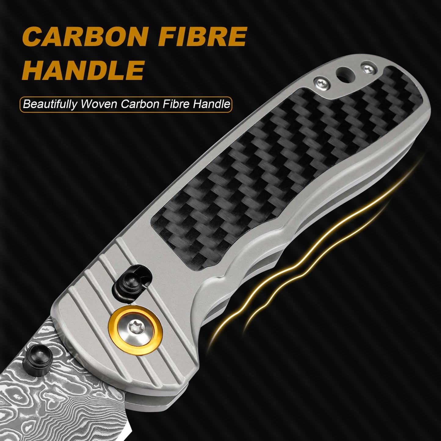 Zingbee Damascus Pocket Knife for Men Women, 3.15" Damascus Steel Blade Pocket Knives & Folding Knives with Carbon Fiber Overlay Handle