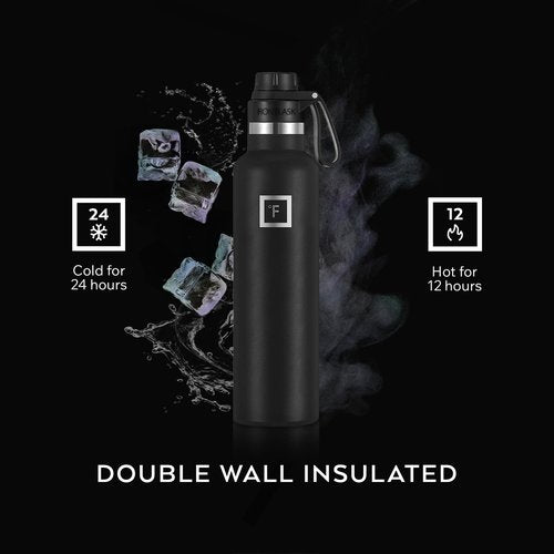 IRON °FLASK Camping & Hiking Hydration Flask with Spout, Narrow Mouth Insulated Stainless Steel Sports Water Bottle - Dark Night 24 oz - Spout (1 Lid)