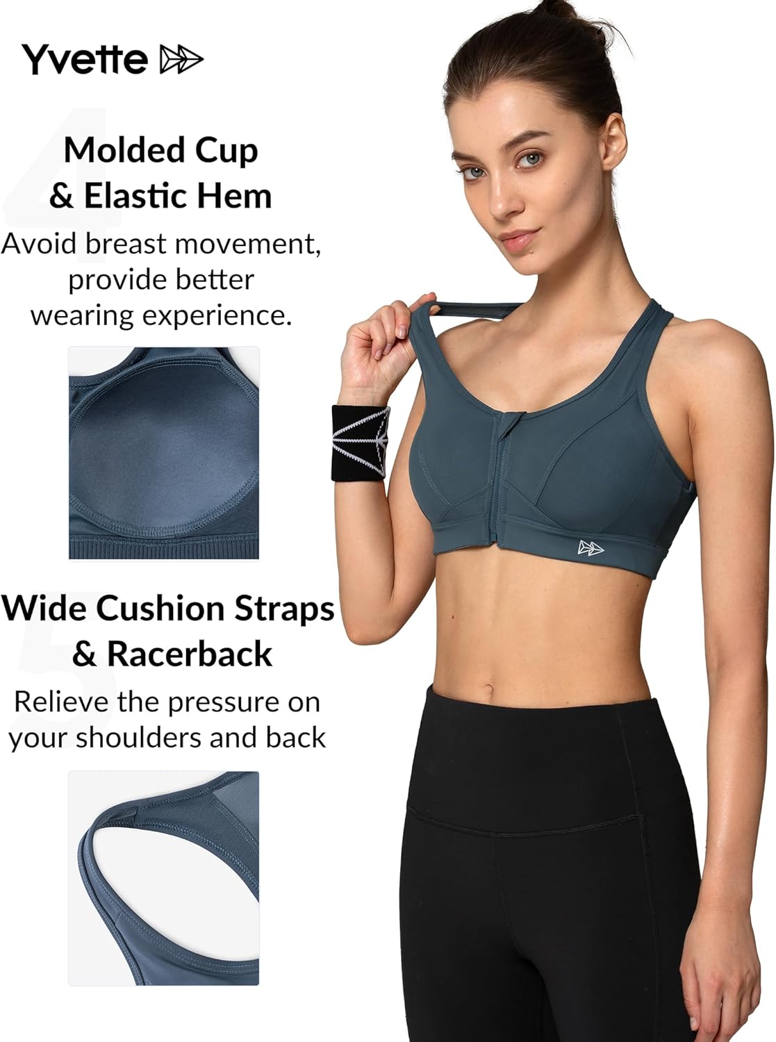 Yvette Zip Front Sports Bra - High Impact Plus Size Sports Bra for Women | Ideal for Fitness & Running