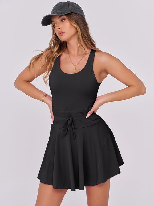 Caracilia Women's Tennis Mini Dress - Sleeveless Athletic Romper with Built-In Shorts | Summer Activewear