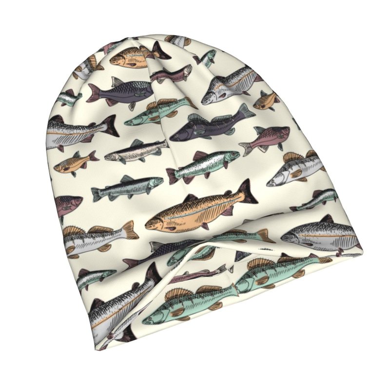 Vintage Fish Beanie For Women Men, Warm Soft Stretch Knitted Beanies Hat Lightweight Casual Slouchy Chemo Cap Cancer Headwear Gifts