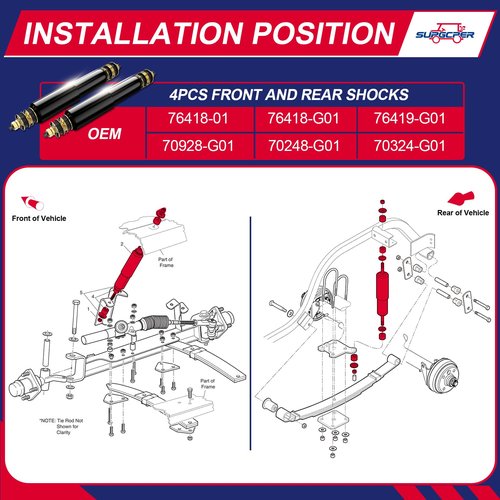 SUPGCPER 4PCS EZGO Front and Rear Shocks, 1994-UP EZGO TXT Shock Absorbers Gas and Electric, Golf Cart Front and Rear Shock Absorbers, EZGO TXT Shocks Replacement# 76418-G01, 70928-G01