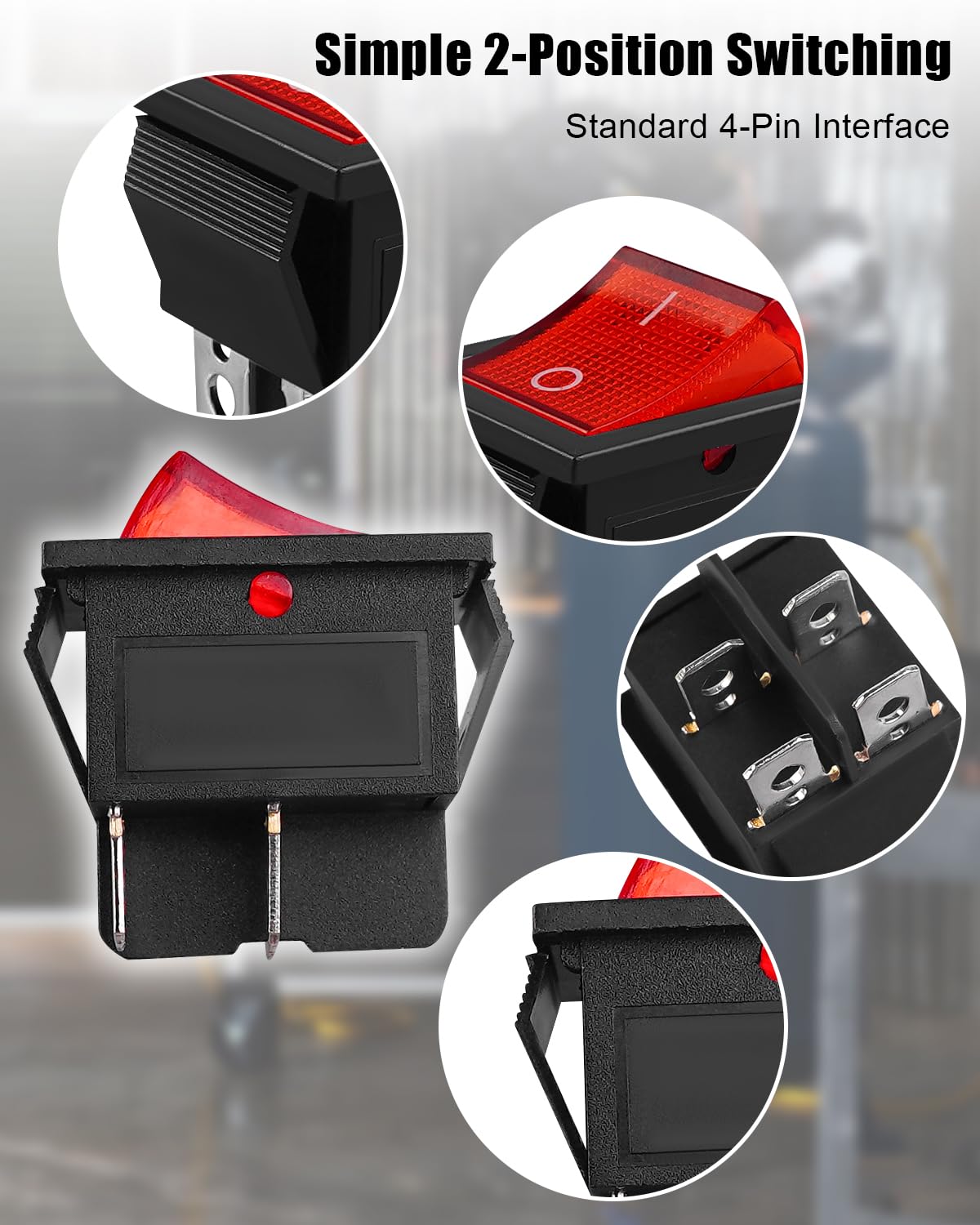 AUGREX 4 Pin 2 Position Air Compressor On-Off Switch with Light Fit for Kobalt 8 Gal Tank Air Compressors, Replace 5607-0020-01, 15/30A 250V