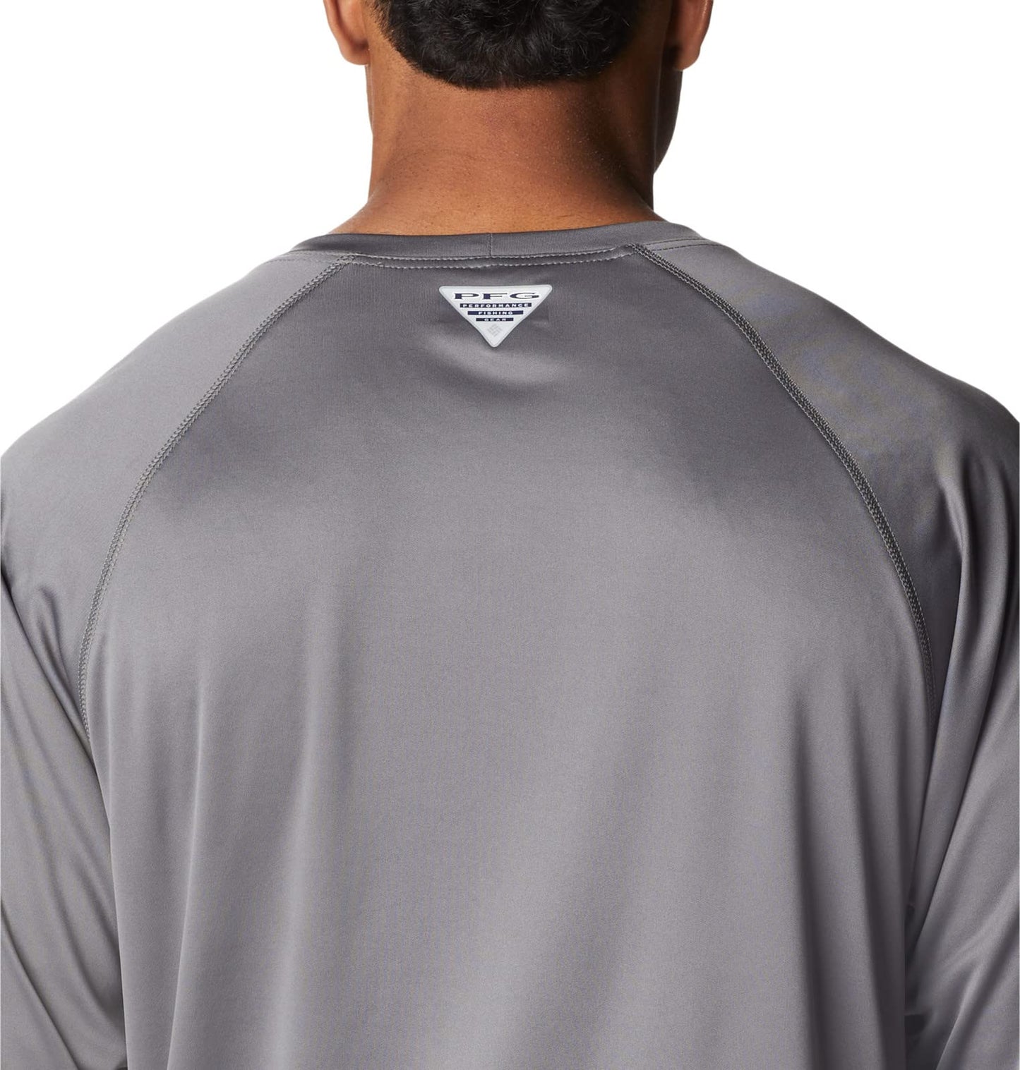 Columbia Men's Terminal Tackle Long Sleeve Fishing Shirt, City Grey/Pink Pop Logo, X-Small
