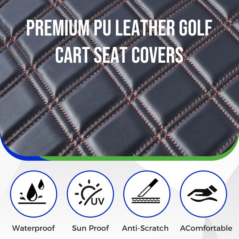 Tecoom Golf Cart Seat Covers Custom Fit for Club Car DS, Vinyl Front and Back Seat Protector Cushion Cover Set, No Stapler Required, Sun Dirty Protection Black Luxury Club Car DS Golf Cart Accessories