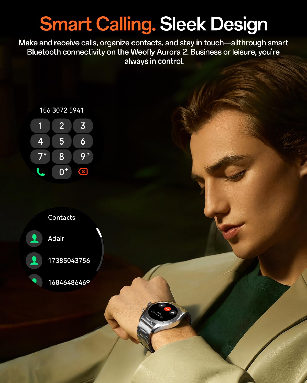 Weofly Aurora 2 Smart Watch for Men Answer/Make Call, 1.32" AMOLED HD Screen Mens Luxury Watch, 350mAh Smartwatch Heart Rate Blood Oxygen Sleep Monitor Pedometer, 3 Strap Connection Adapters (Silver)