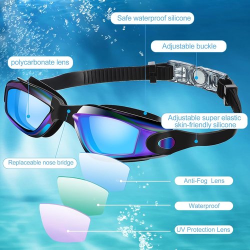 Flutesan Swim Goggles for Adults - Anti-Fog, Leak-Proof Design with Ear Plugs & Nose Clip | 6 Pack